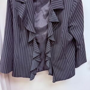 Oscar de‎ la Renta Company Blazer Pinstripe Ruffle Front Jacket Size 12